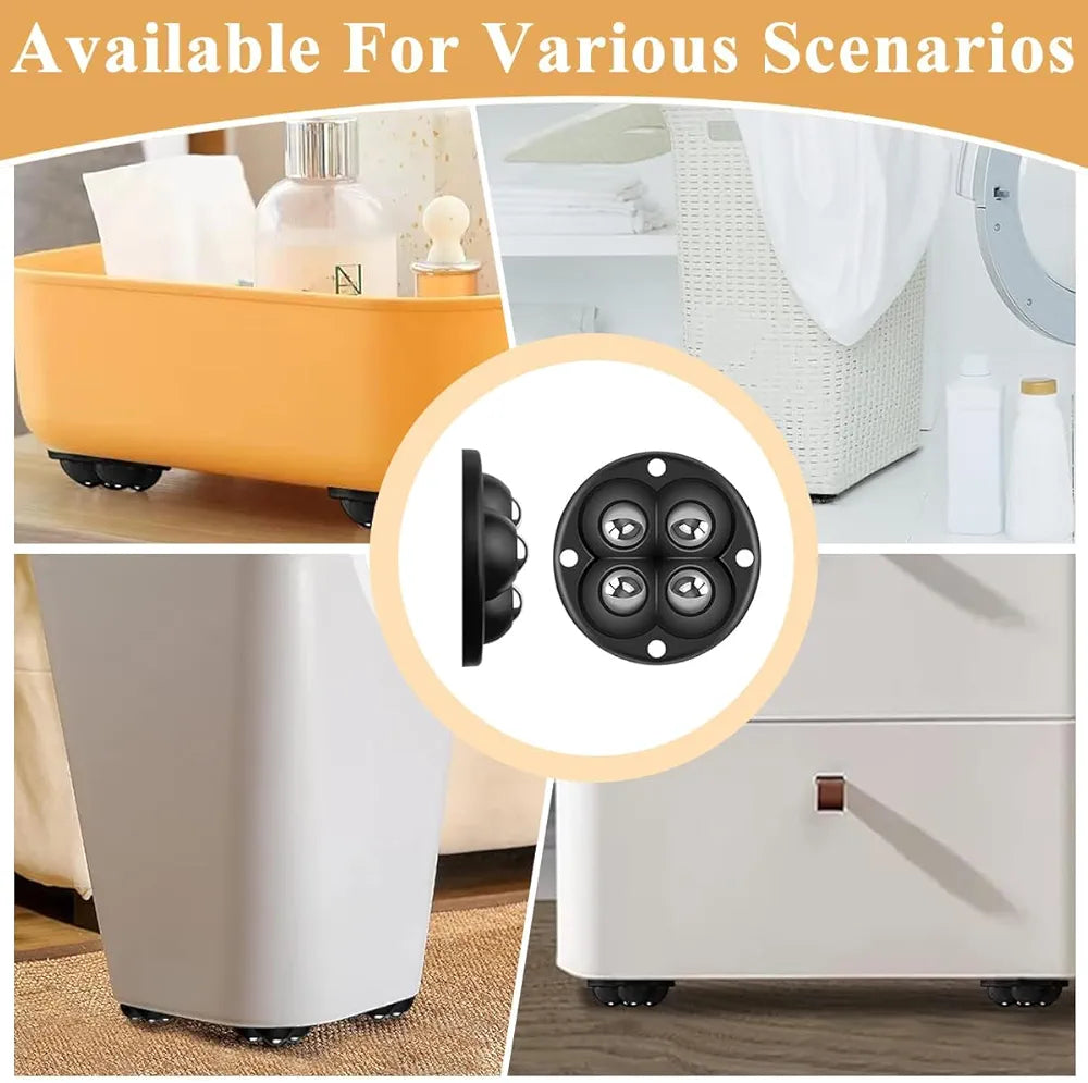 Move Heavy Sofas, Fridges & Almirahs Effortlessly - SmoothRoll 360° Stick-On Furniture 4 STEEL BALLS Wheels