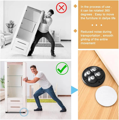 Move Heavy Sofas, Fridges & Almirahs Effortlessly - SmoothRoll 360° Stick-On Furniture 4 STEEL BALLS Wheels