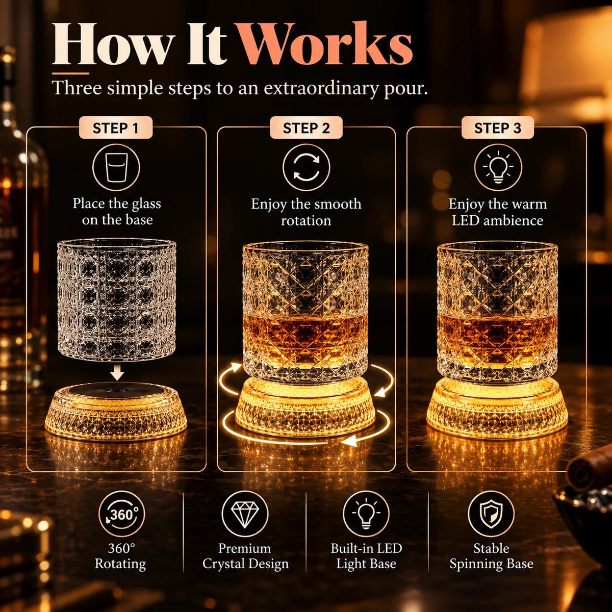 Lifestore™ Luxury Rotating Whiskey Glass with Rotating Coaster