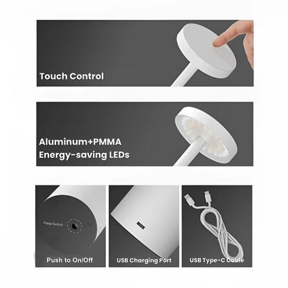 Touch LED Table Lamp – Minimal Rechargeable, Dimmable & Cordless LED Light