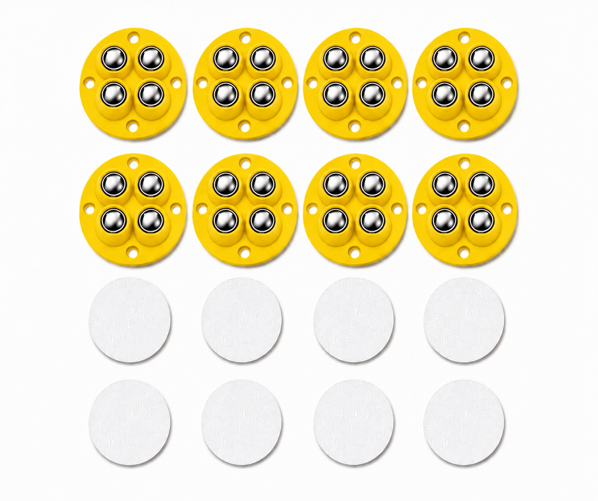 Move Heavy Sofas, Desks , Bookcase & furniture Effortlessly - Colorful 360° Stick-On Furniture 4 STEEL BALLS Wheels