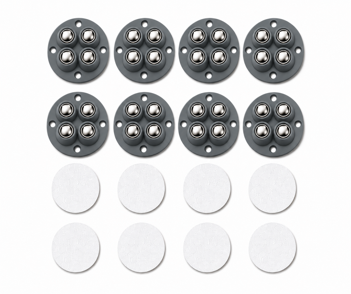 Move Heavy Sofas, Desks , Bookcase & furniture Effortlessly - Colorful 360° Stick-On Furniture 4 STEEL BALLS Wheels