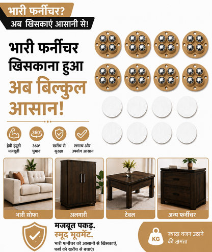 Move Heavy Sofas, Desks , Bookcase & furniture Effortlessly - Colorful 360° Stick-On Furniture 4 STEEL BALLS Wheels