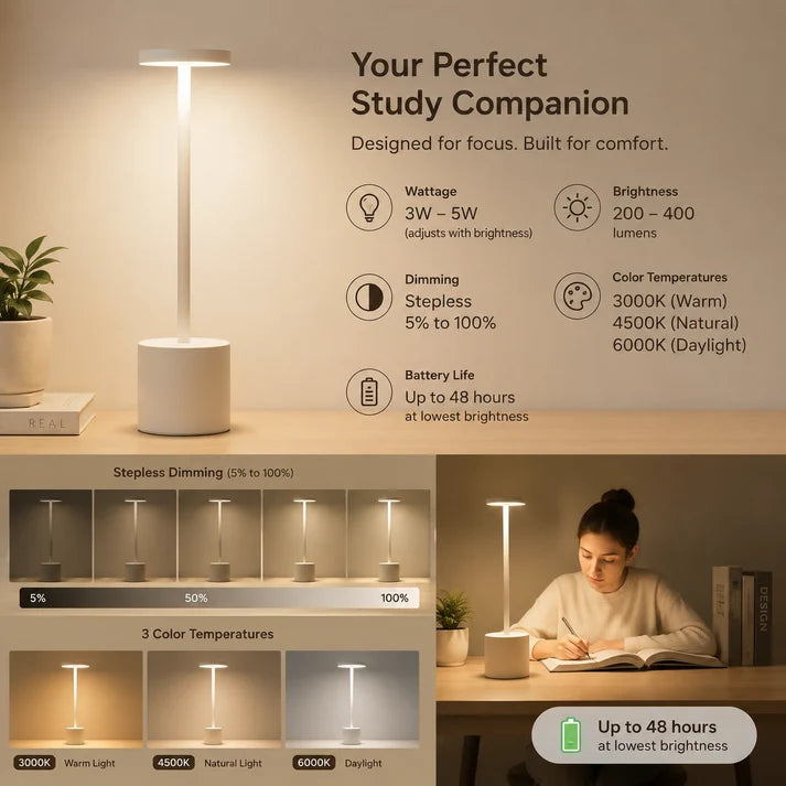 Touch LED Table Lamp – Minimal Rechargeable, Dimmable & Cordless LED Light