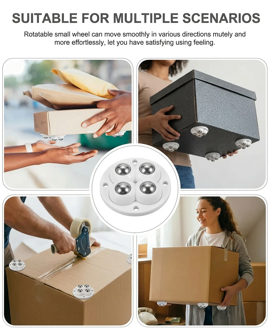 Move Heavy Sofas, Fridges & Almirahs Effortlessly - SmoothRoll 360° Stick-On Furniture 4 STEEL BALLS Wheels